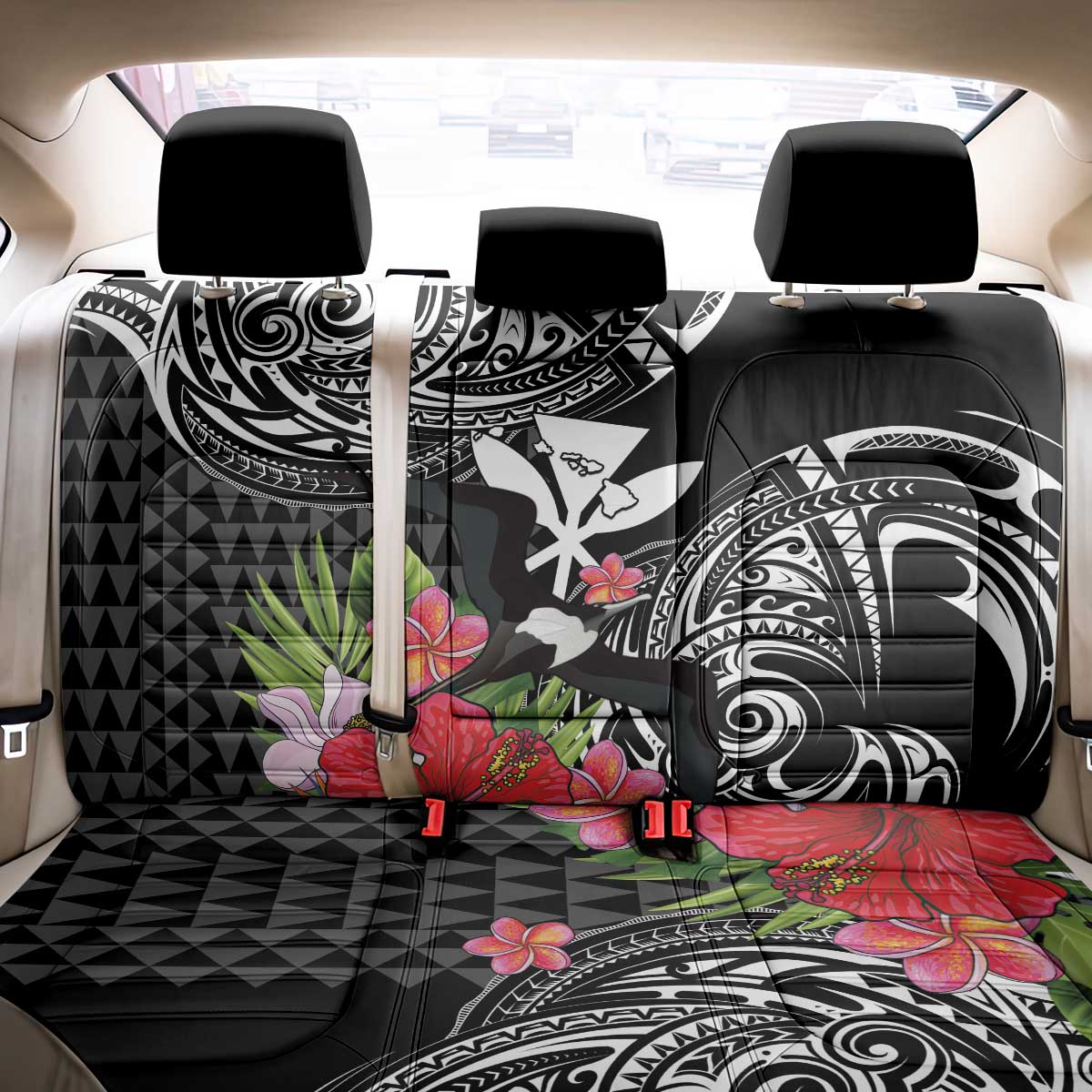 Hawaii Iwa Bird Back Car Seat Cover Great Frigatebird Kanaka Tropical Flowers - Polynesian Pride