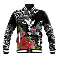 Hawaii Iwa Bird Baseball Jacket Great Frigatebird Kanaka Tropical Flowers - Polynesian Pride