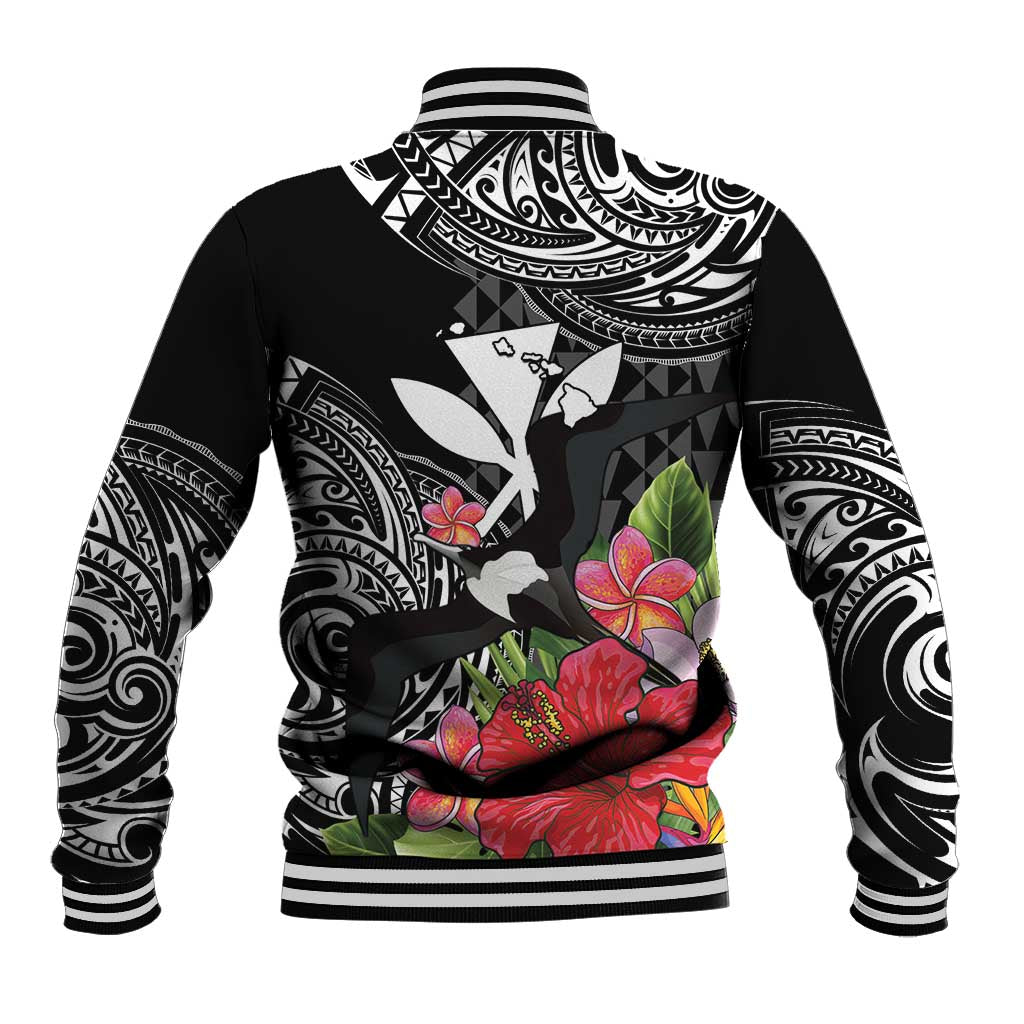 Hawaii Iwa Bird Baseball Jacket Great Frigatebird Kanaka Tropical Flowers - Polynesian Pride