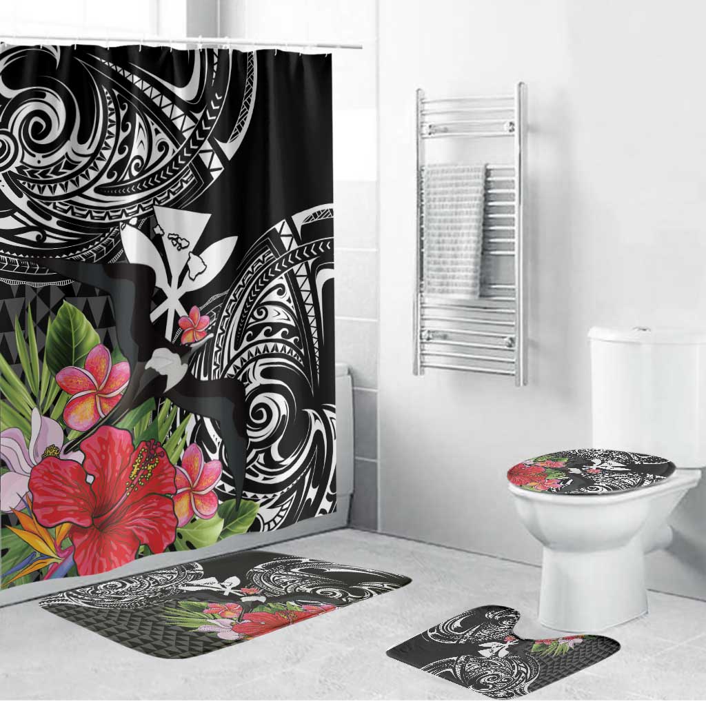 Hawaii Iwa Bird Bathroom Set Great Frigatebird Kanaka Tropical Flowers - Polynesian Pride