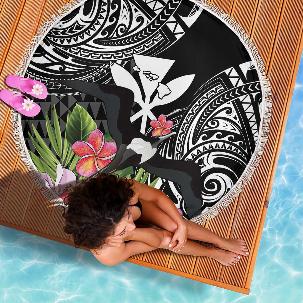 Hawaii Iwa Bird Beach Blanket Great Frigatebird Kanaka Tropical Flowers - Polynesian Pride
