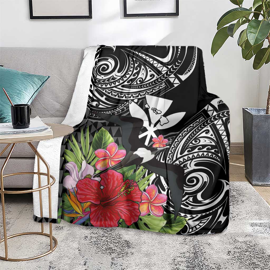 Hawaii Iwa Bird Blanket Great Frigatebird Kanaka Tropical Flowers - Polynesian Pride