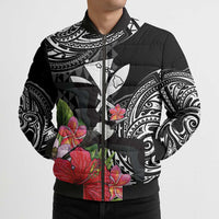 Hawaii Iwa Bird Bomber Puffer Jacket Great Frigatebird Kanaka Tropical Flowers - Polynesian Pride