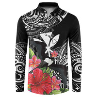 Hawaii Iwa Bird Button Sweatshirt Great Frigatebird Kanaka Tropical Flowers - Polynesian Pride