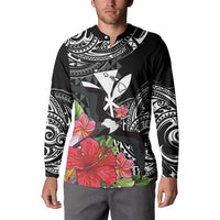 Hawaii Iwa Bird Button Sweatshirt Great Frigatebird Kanaka Tropical Flowers - Polynesian Pride