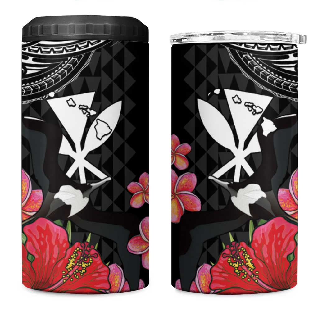 Hawaii Iwa Bird 4 in 1 Can Cooler Tumbler Great Frigatebird Kanaka Tropical Flowers - Polynesian Pride