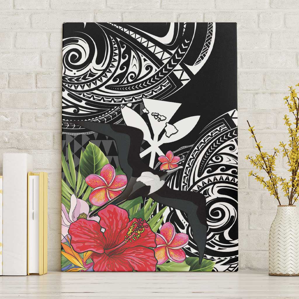 Hawaii Iwa Bird Canvas Wall Art Great Frigatebird Kanaka Tropical Flowers - Polynesian Pride