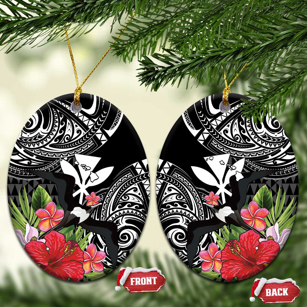 Hawaii Iwa Bird Ceramic Ornament Great Frigatebird Kanaka Tropical Flowers - Polynesian Pride