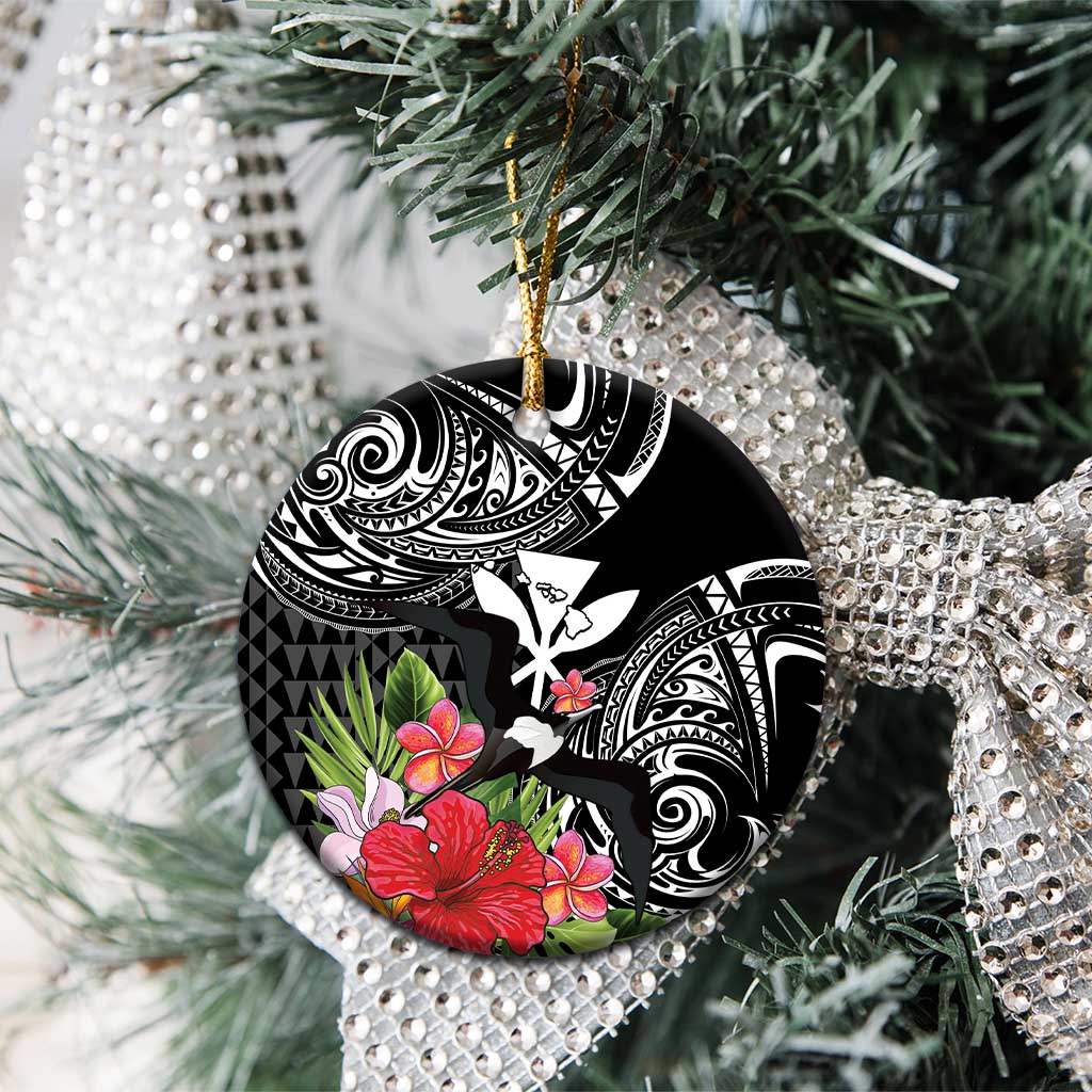 Hawaii Iwa Bird Ceramic Ornament Great Frigatebird Kanaka Tropical Flowers - Polynesian Pride