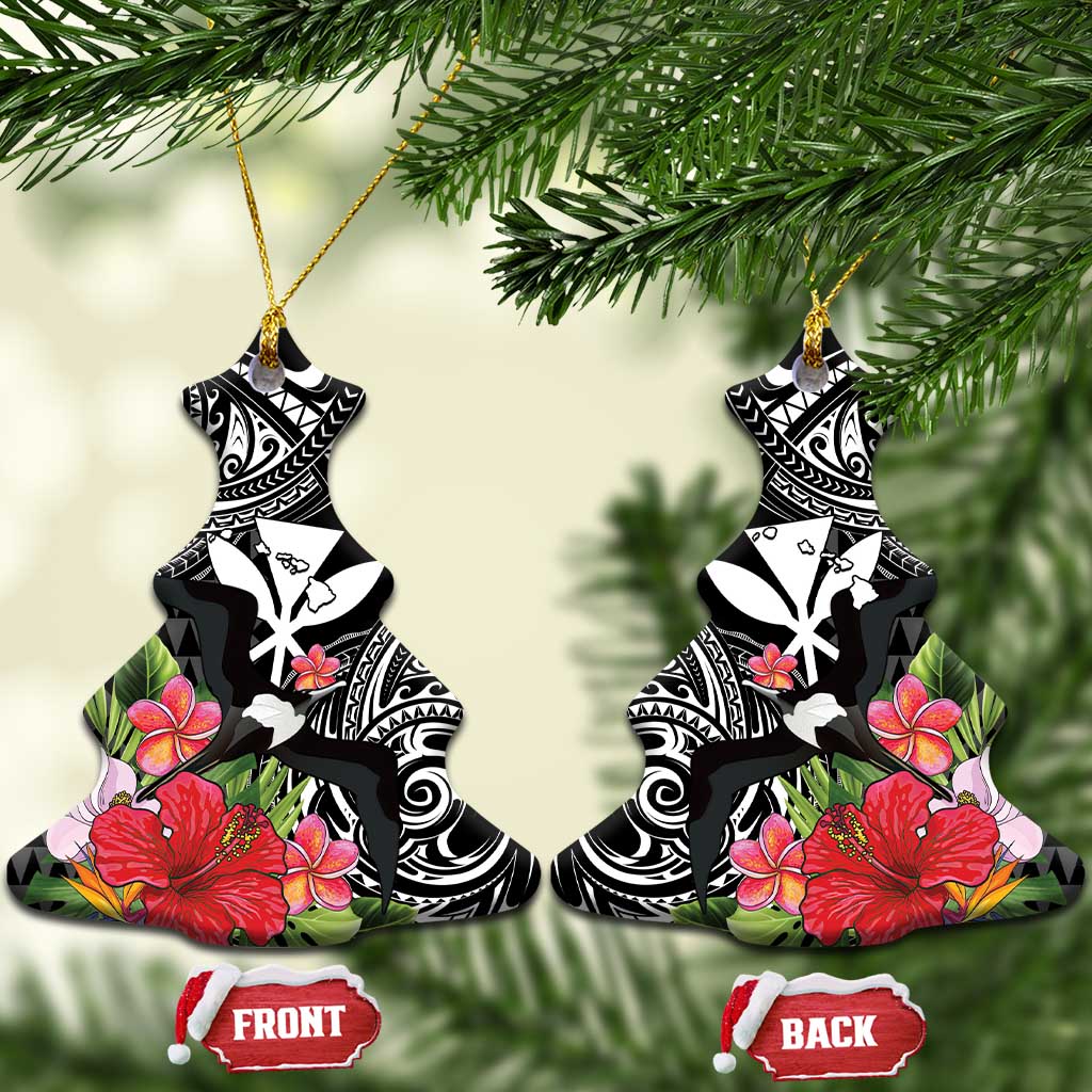 Hawaii Iwa Bird Ceramic Ornament Great Frigatebird Kanaka Tropical Flowers - Polynesian Pride