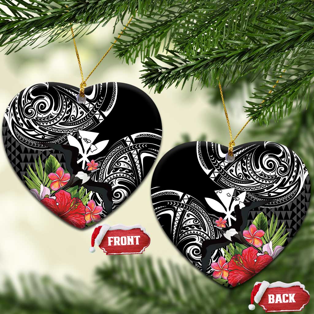 Hawaii Iwa Bird Ceramic Ornament Great Frigatebird Kanaka Tropical Flowers - Polynesian Pride