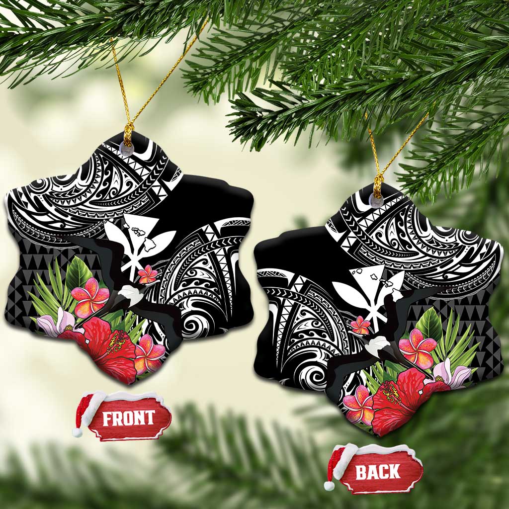 Hawaii Iwa Bird Ceramic Ornament Great Frigatebird Kanaka Tropical Flowers - Polynesian Pride