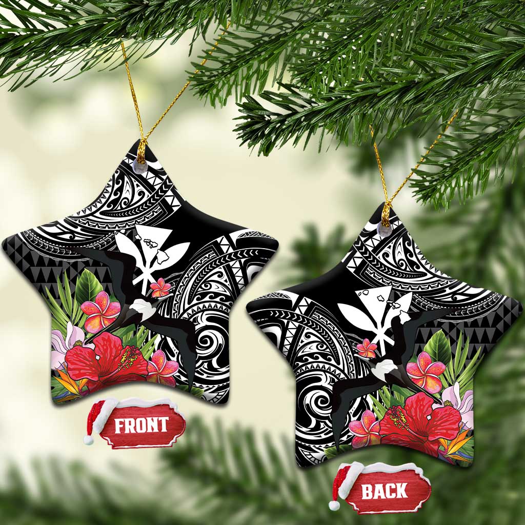 Hawaii Iwa Bird Ceramic Ornament Great Frigatebird Kanaka Tropical Flowers - Polynesian Pride