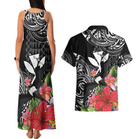 Hawaii Iwa Bird Couples Matching Tank Maxi Dress and Hawaiian Shirt Great Frigatebird Kanaka Tropical Flowers - Polynesian Pride