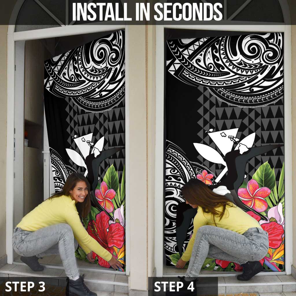 Hawaii Iwa Bird Door Cover Great Frigatebird Kanaka Tropical Flowers - Polynesian Pride
