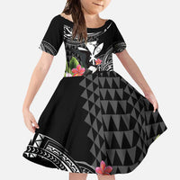 Hawaii Iwa Bird Family Matching Long Sleeve Bodycon Dress and Hawaiian Shirt Great Frigatebird Kanaka Tropical Flowers - Polynesian Pride