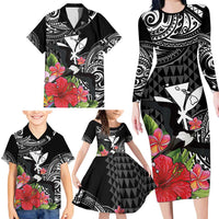 Hawaii Iwa Bird Family Matching Long Sleeve Bodycon Dress and Hawaiian Shirt Great Frigatebird Kanaka Tropical Flowers - Polynesian Pride