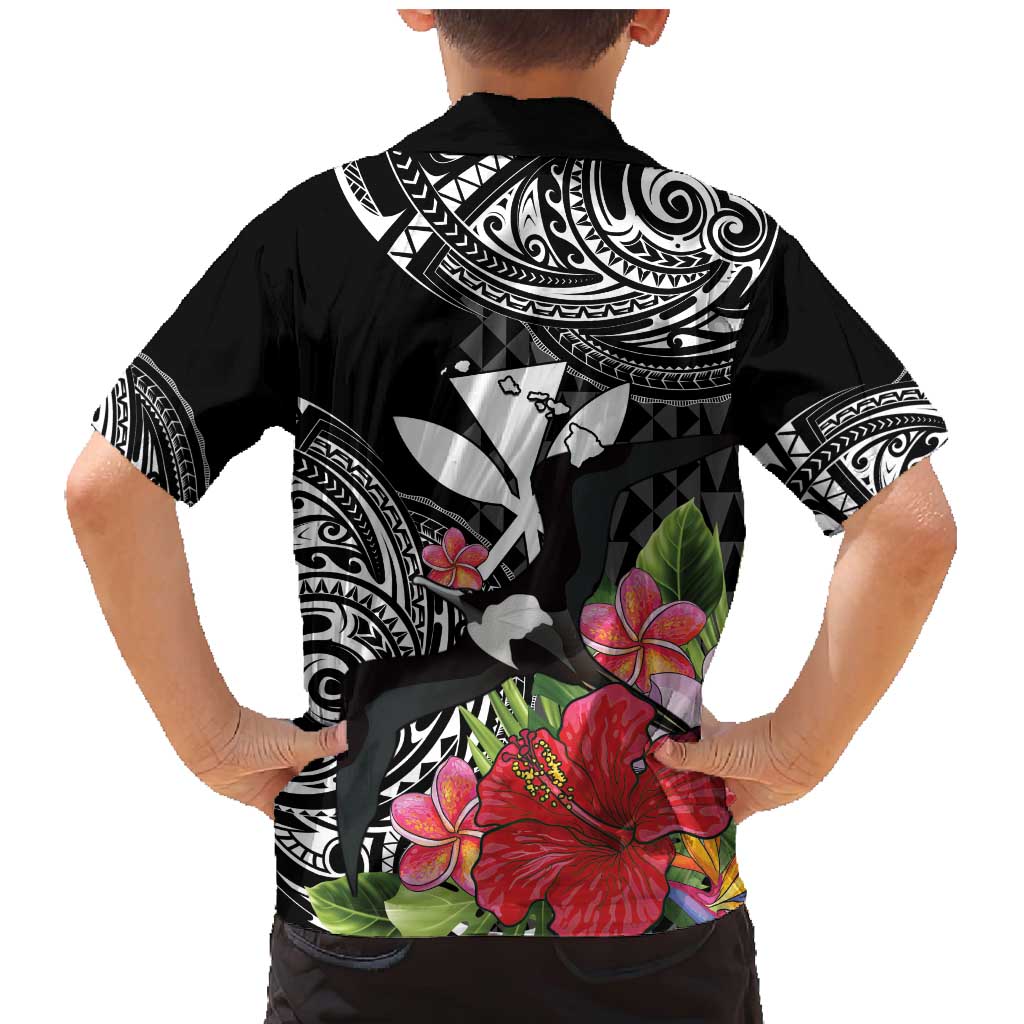 Hawaii Iwa Bird Family Matching Mermaid Dress and Hawaiian Shirt Great Frigatebird Kanaka Tropical Flowers - Polynesian Pride