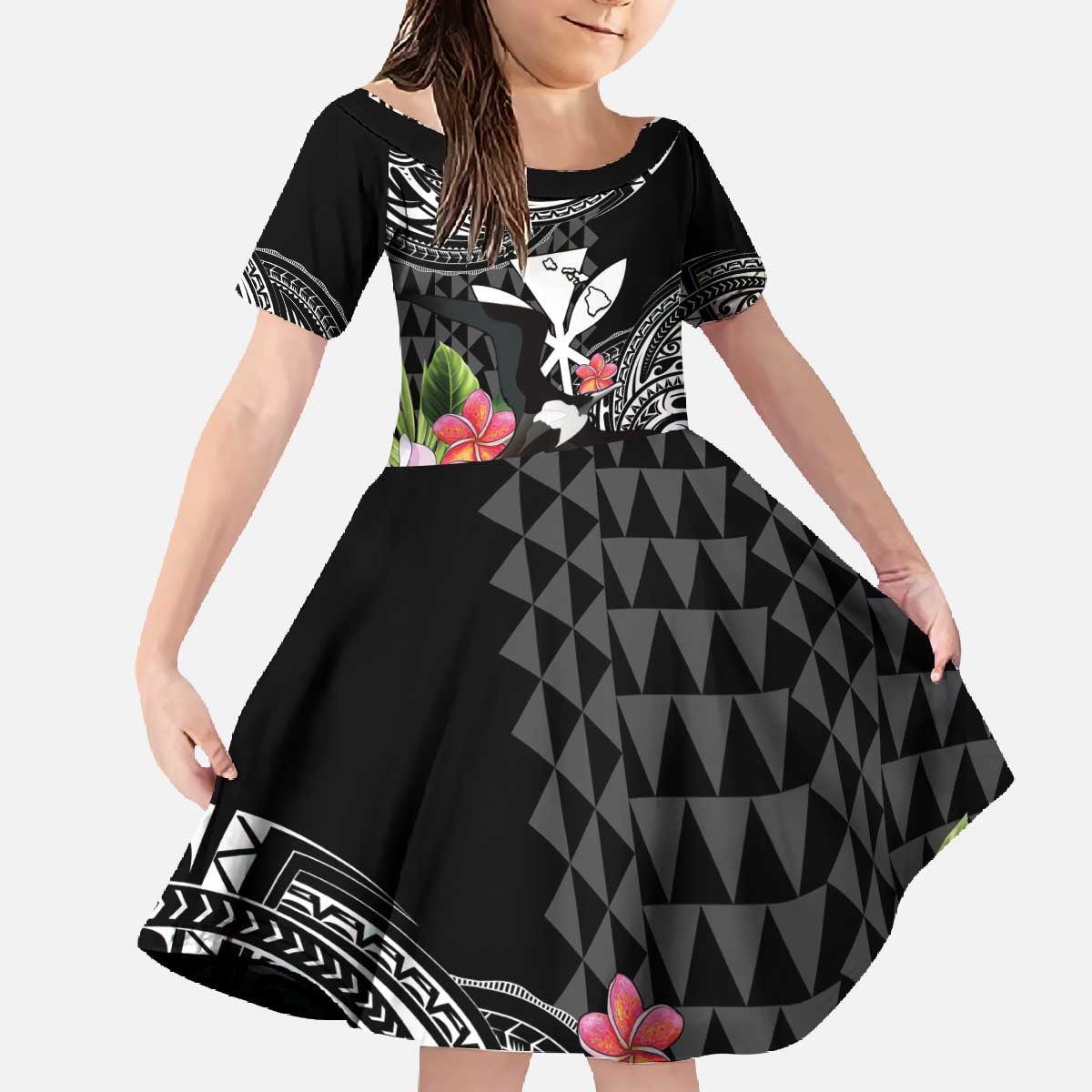 Hawaii Iwa Bird Family Matching Off The Shoulder Long Sleeve Dress and Hawaiian Shirt Great Frigatebird Kanaka Tropical Flowers - Polynesian Pride