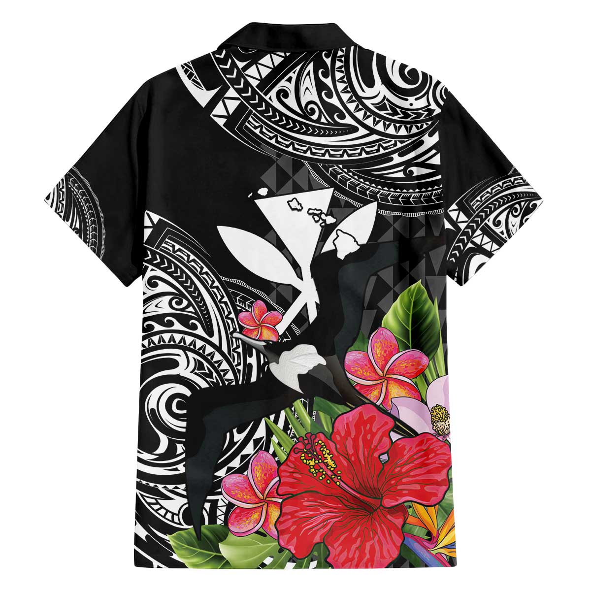 Hawaii Iwa Bird Family Matching Off The Shoulder Long Sleeve Dress and Hawaiian Shirt Great Frigatebird Kanaka Tropical Flowers - Polynesian Pride