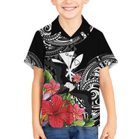 Hawaii Iwa Bird Family Matching Off The Shoulder Long Sleeve Dress and Hawaiian Shirt Great Frigatebird Kanaka Tropical Flowers - Polynesian Pride