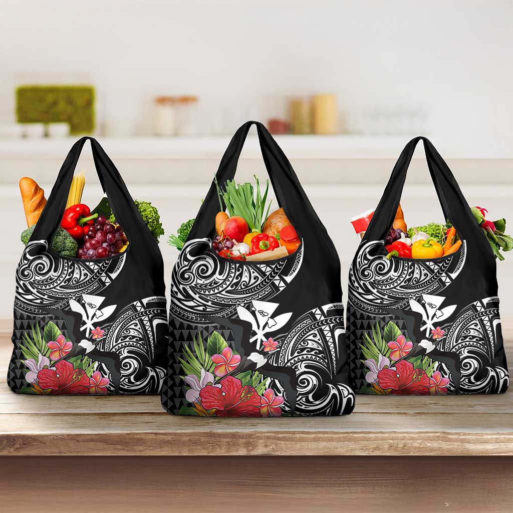 Hawaii Iwa Bird Grocery Bag Great Frigatebird Kanaka Tropical Flowers - Polynesian Pride
