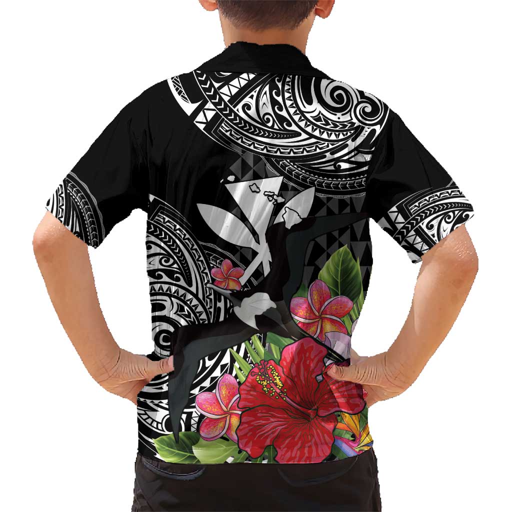 Hawaii Iwa Bird Kid Hawaiian Shirt Great Frigatebird Kanaka Tropical Flowers - Polynesian Pride
