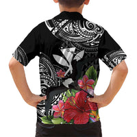 Hawaii Iwa Bird Kid Hawaiian Shirt Great Frigatebird Kanaka Tropical Flowers - Polynesian Pride