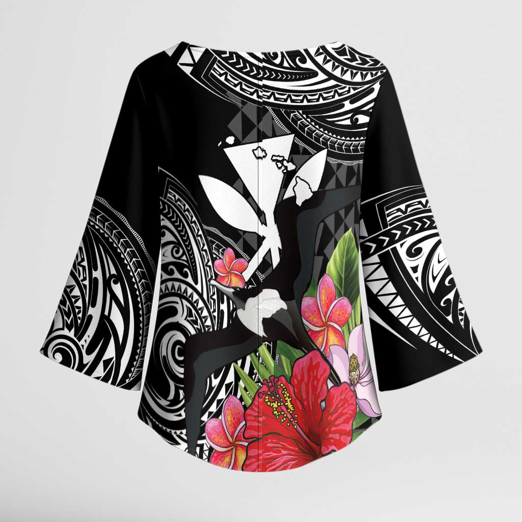 Hawaii Iwa Bird Kimono Sleeve Blouse Great Frigatebird Kanaka Tropical Flowers - Polynesian Pride