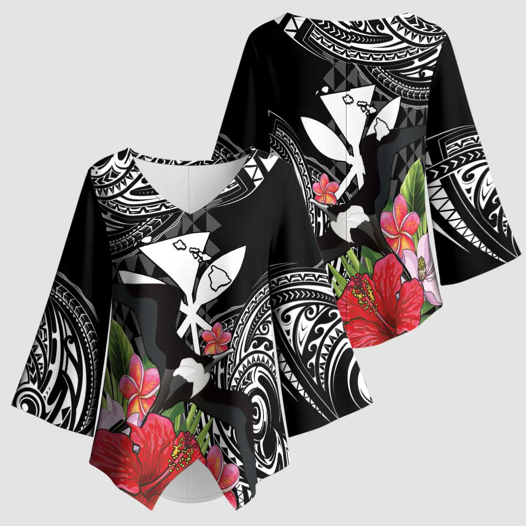 Hawaii Iwa Bird Kimono Sleeve Blouse Great Frigatebird Kanaka Tropical Flowers - Polynesian Pride