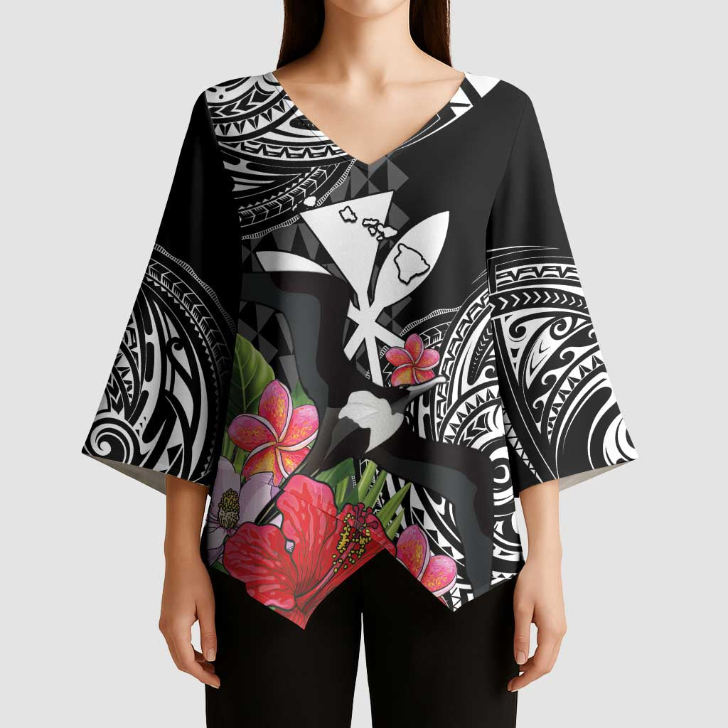 Hawaii Iwa Bird Kimono Sleeve Blouse Great Frigatebird Kanaka Tropical Flowers - Polynesian Pride