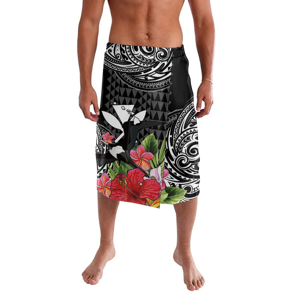Hawaii Iwa Bird Lavalava Great Frigatebird Kanaka Tropical Flowers LT14 Black - Polynesian Pride