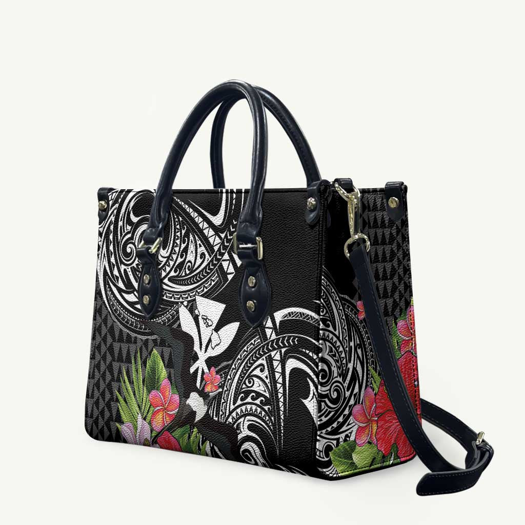 Hawaii Iwa Bird Leather Bag Great Frigatebird Kanaka Tropical Flowers LT14 Black - Polynesian Pride