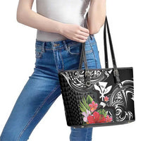 Hawaii Iwa Bird Leather Tote Bag Great Frigatebird Kanaka Tropical Flowers - Polynesian Pride