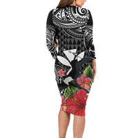 Hawaii Iwa Bird Long Sleeve Bodycon Dress Great Frigatebird Kanaka Tropical Flowers - Polynesian Pride
