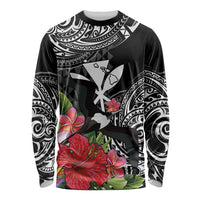 Hawaii Iwa Bird Long Sleeve Shirt Great Frigatebird Kanaka Tropical Flowers - Polynesian Pride