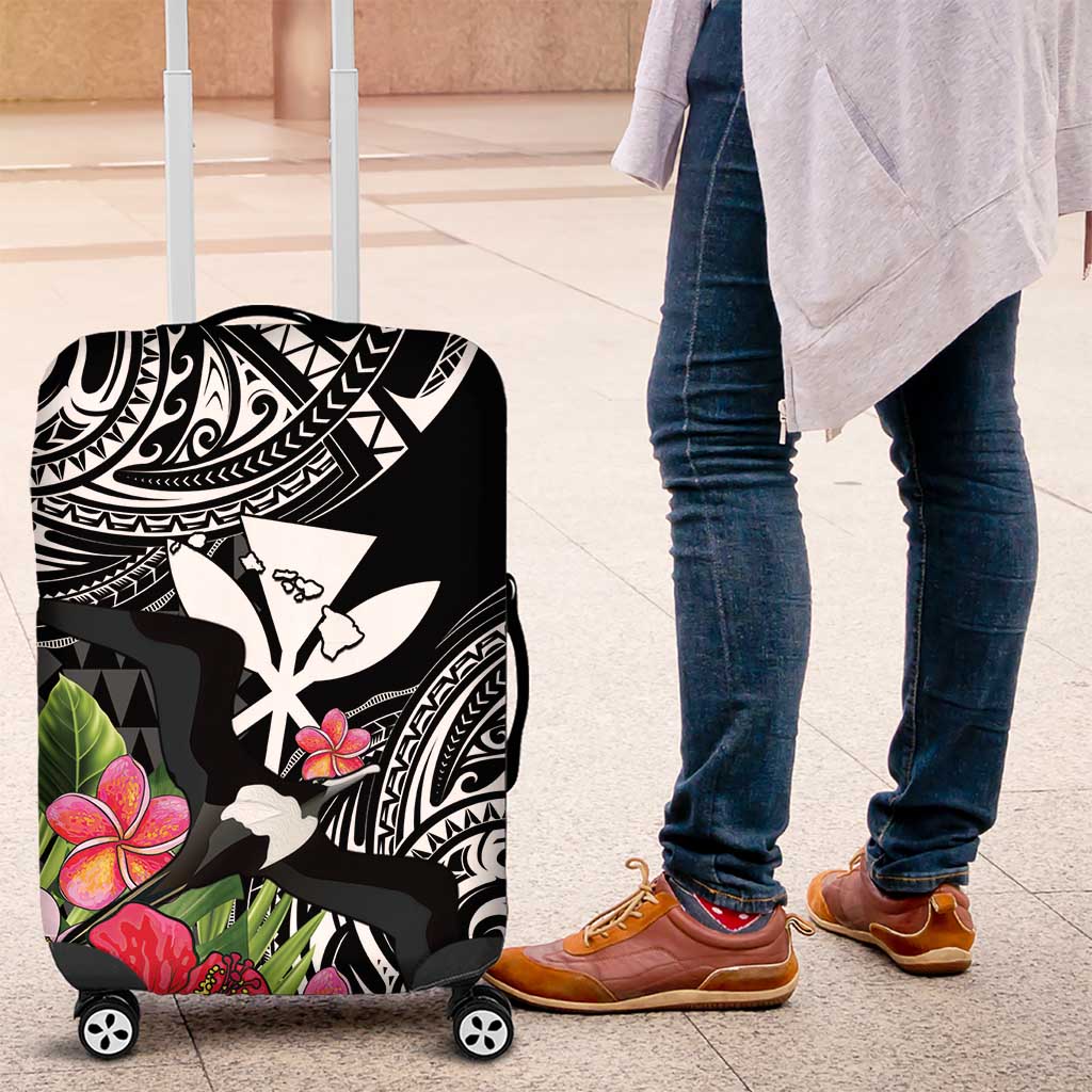 Hawaii Iwa Bird Luggage Cover Great Frigatebird Kanaka Tropical Flowers - Polynesian Pride