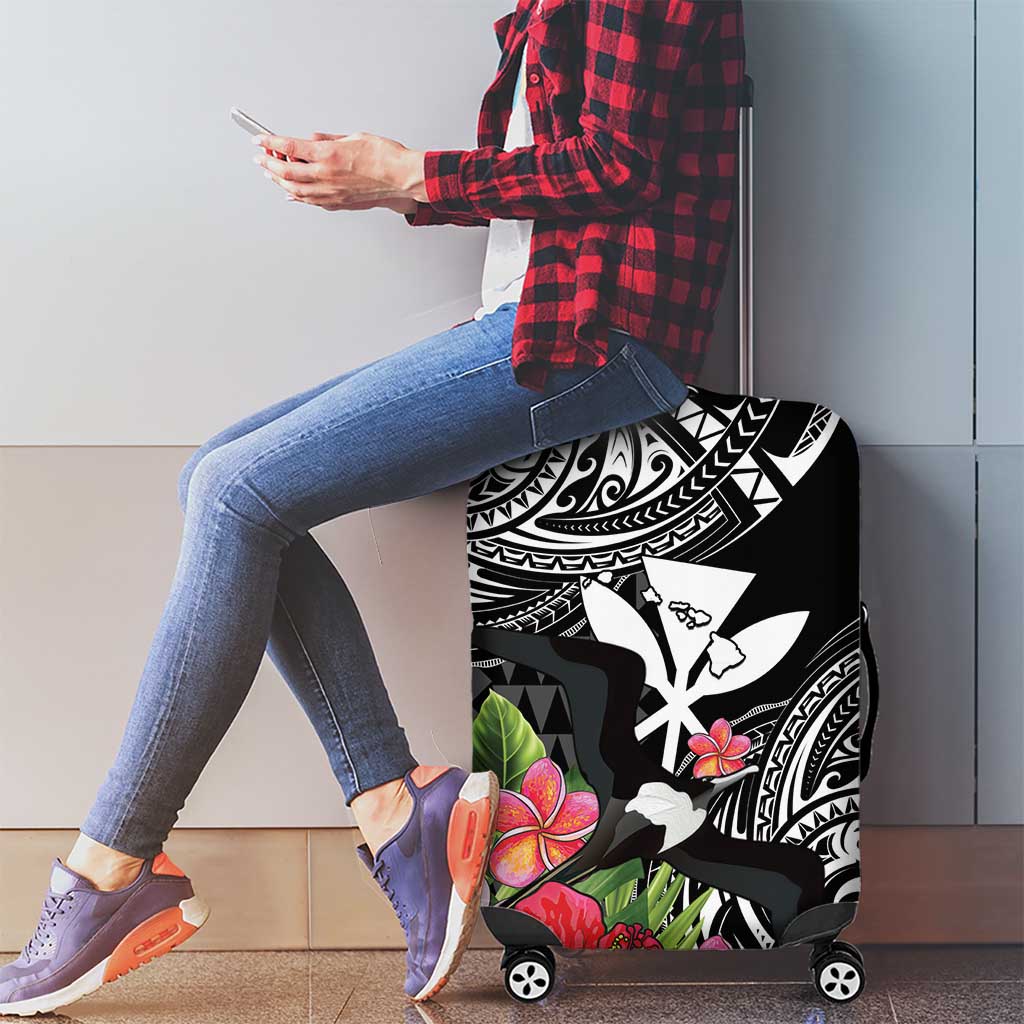 Hawaii Iwa Bird Luggage Cover Great Frigatebird Kanaka Tropical Flowers - Polynesian Pride