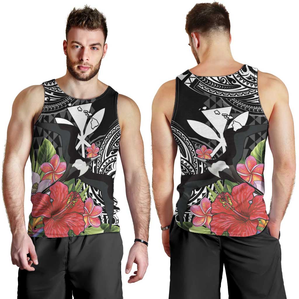 Hawaii Iwa Bird Men Tank Top Great Frigatebird Kanaka Tropical Flowers - Polynesian Pride