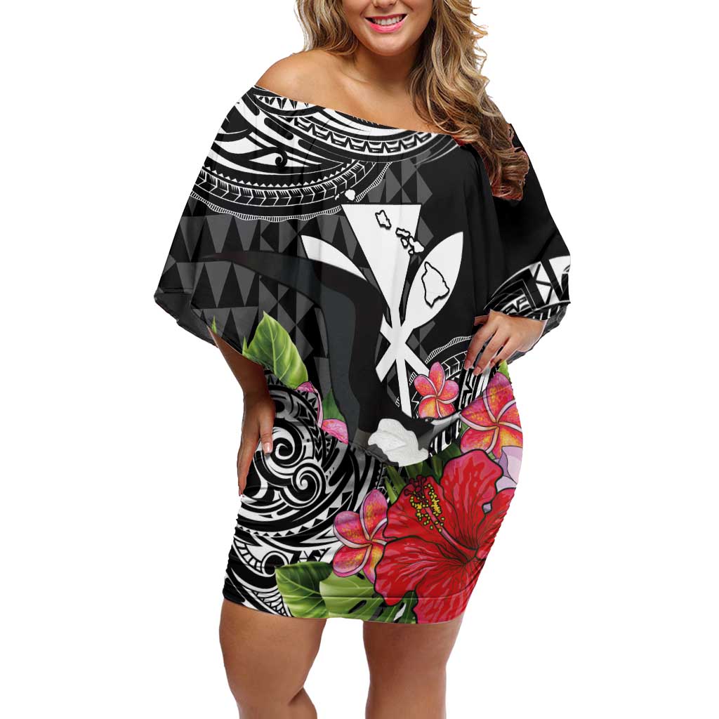 Hawaii Iwa Bird Off Shoulder Short Dress Great Frigatebird Kanaka Tropical Flowers - Polynesian Pride