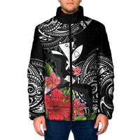 Hawaii Iwa Bird Padded Jacket Great Frigatebird Kanaka Tropical Flowers - Polynesian Pride