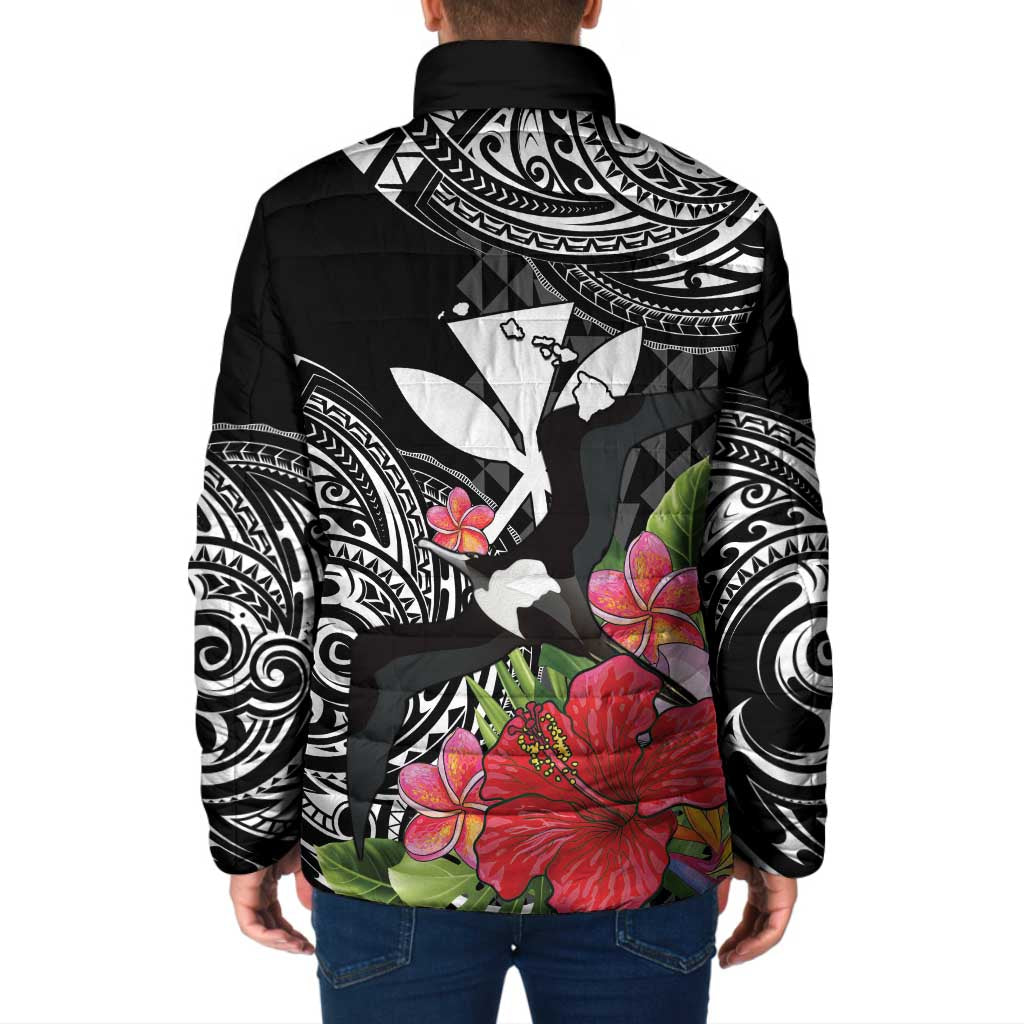 Hawaii Iwa Bird Padded Jacket Great Frigatebird Kanaka Tropical Flowers - Polynesian Pride