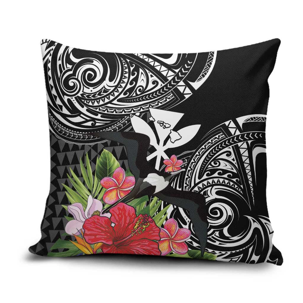 Hawaii Iwa Bird Pillow Cover Great Frigatebird Kanaka Tropical Flowers LT14 Black - Polynesian Pride