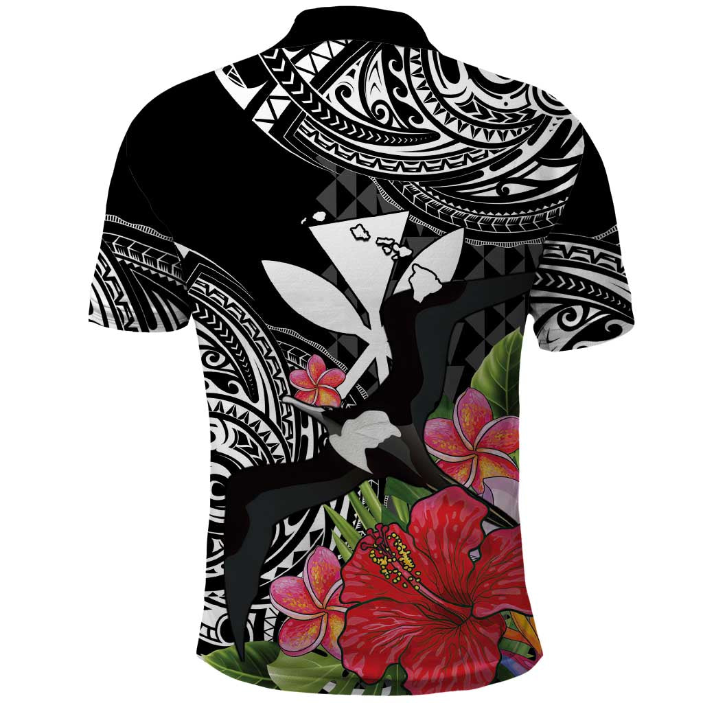 Hawaii Iwa Bird Polo Shirt Great Frigatebird Kanaka Tropical Flowers - Polynesian Pride
