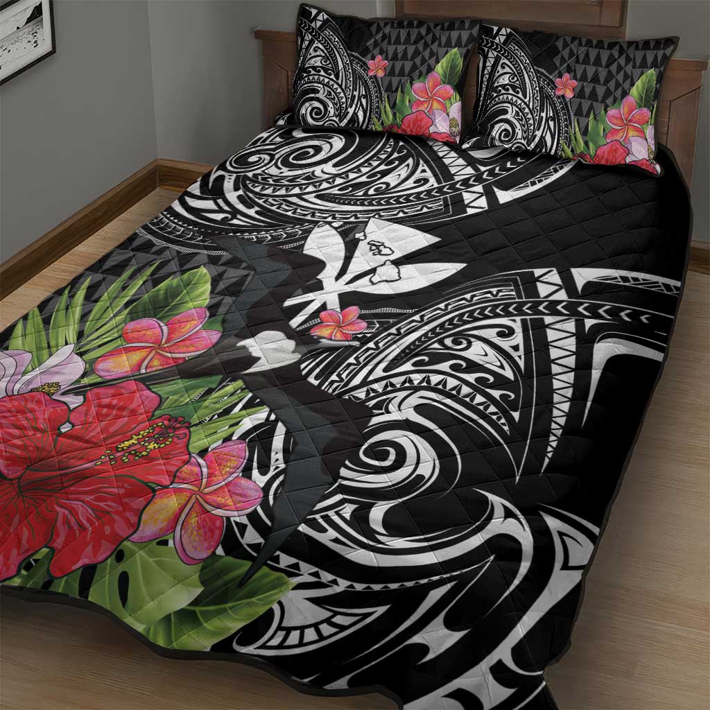 Hawaii Iwa Bird Quilt Bed Set Great Frigatebird Kanaka Tropical Flowers - Polynesian Pride