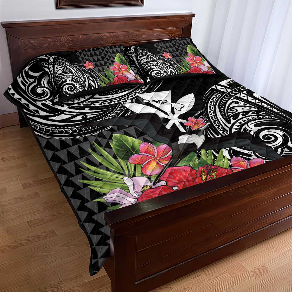 Hawaii Iwa Bird Quilt Bed Set Great Frigatebird Kanaka Tropical Flowers - Polynesian Pride