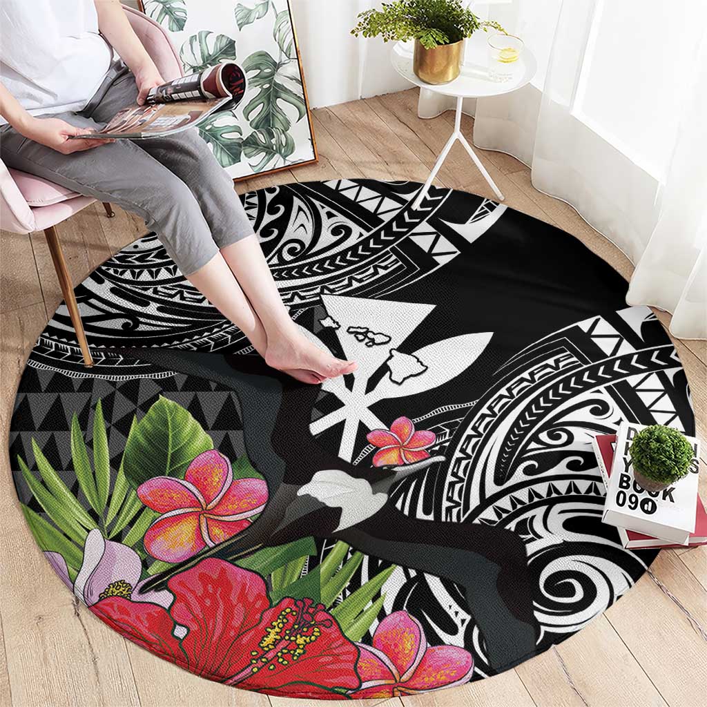 Hawaii Iwa Bird Round Carpet Great Frigatebird Kanaka Tropical Flowers - Polynesian Pride