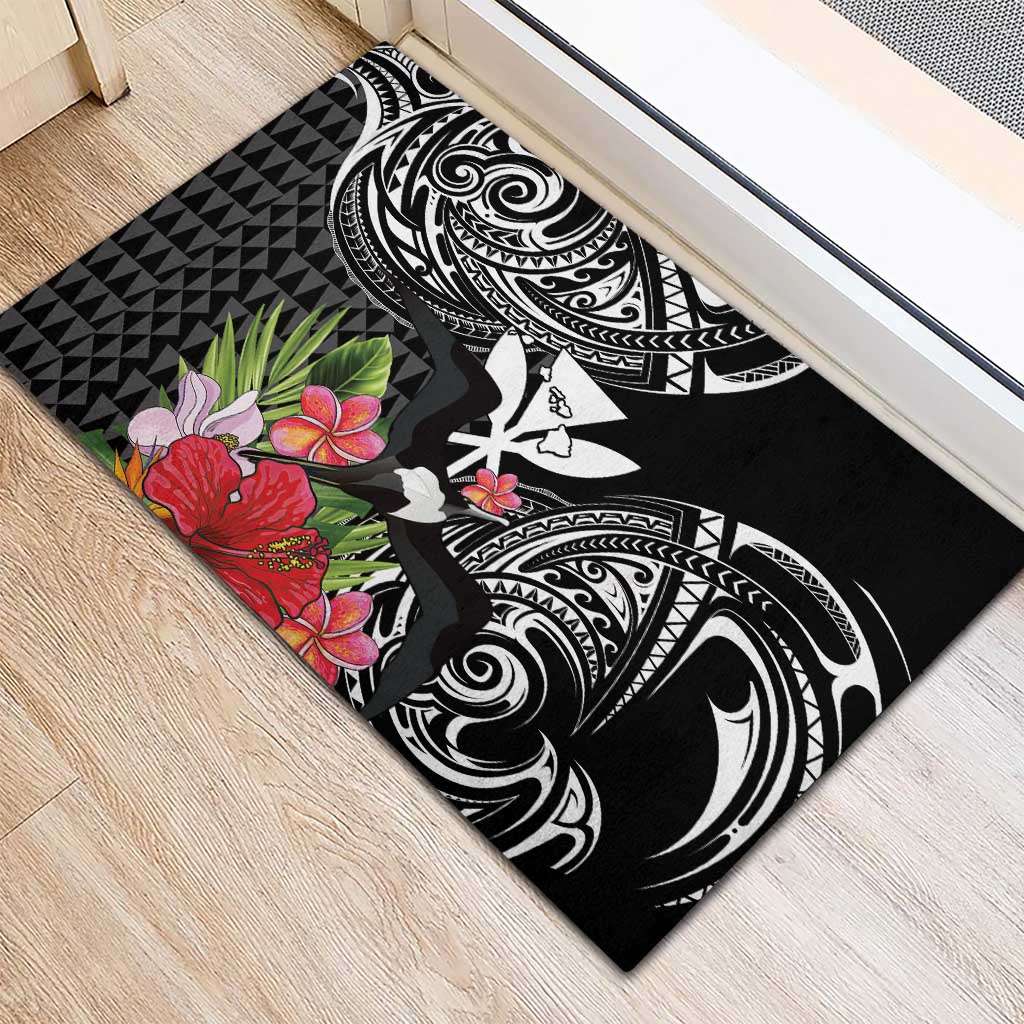 Hawaii Iwa Bird Rubber Doormat Great Frigatebird Kanaka Tropical Flowers - Polynesian Pride