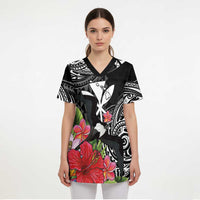 Hawaii Iwa Bird Scrub Top Great Frigatebird Kanaka Tropical Flowers - Polynesian Pride