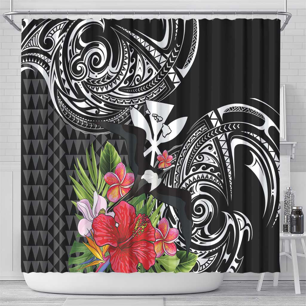 Hawaii Iwa Bird Shower Curtain Great Frigatebird Kanaka Tropical Flowers - Polynesian Pride